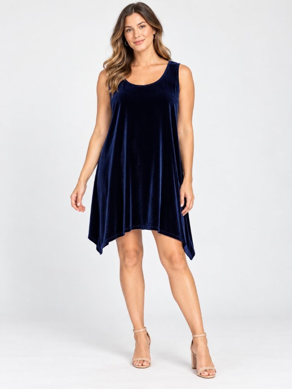 Tiana B Navy Blue Velvet Sleeveless Asymmetrical Hem Tunic Dress Size 14